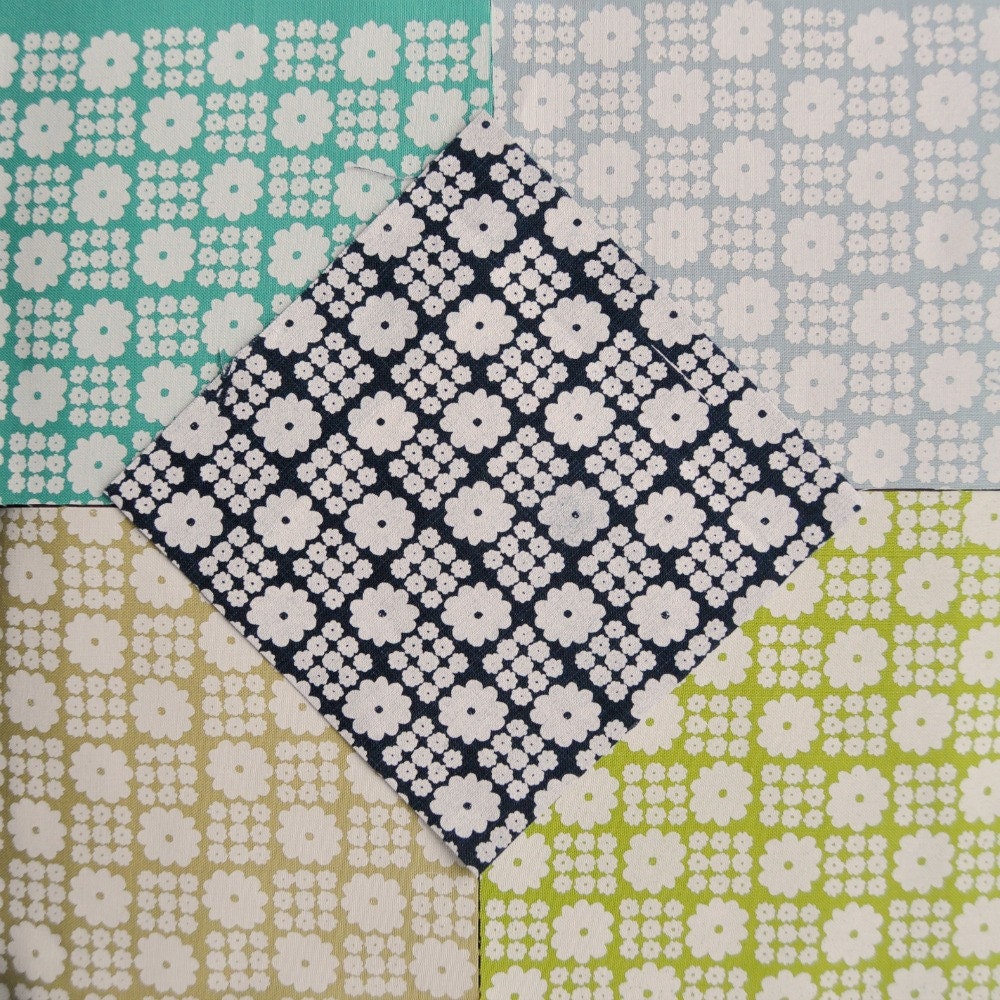 Spring Greens Flower Grid screen printed fabric