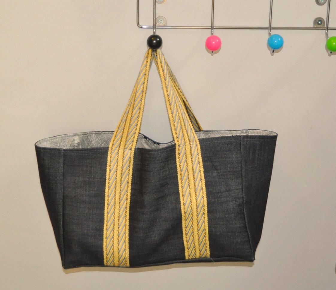 Denim and yellow Bucket Bag
