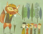 The crafty fox entertains visitors.  Original painting by Matte Stephens.