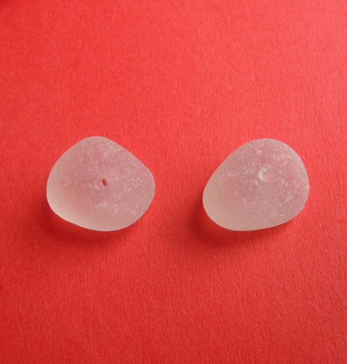 Frost White Center Drilled Sea Glass Beach Stones by Lake Erie Beach Glass LEbg