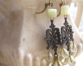 pale green sea earrings antique assemblage earrings gypset style by Jennifer valentine
