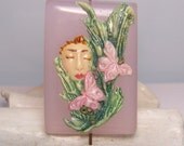 Butterfly Fairy Lady Face BEAD Polymer Clay on Rose Quartz