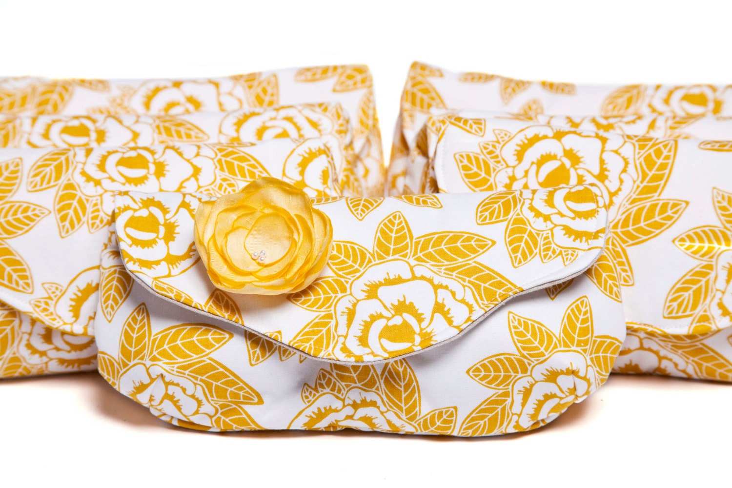 Yellow Bridesmaid Clutch - Gift Set  - Fold Over Snap Closure