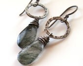 Green Rutilated Quartz Earrings . Sterling Silver Dangle Earrings