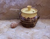 Burnt Iron Brown and Maize Yellow Handmade Stoneware Ceramic Pottery Honey Crock Canister