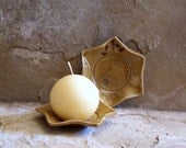 Burnt Amber Handmade Stoneware Ceramic Pottery Candle Holder - Tea Bag Dish - Ring Dish - Ginkgo