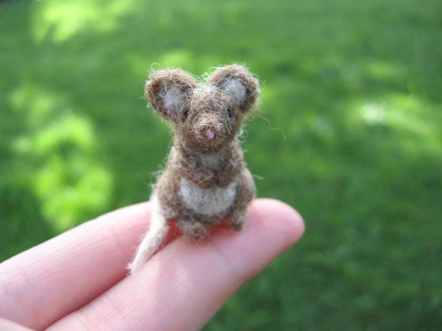 Needle Felted Miniature Brown Mouse Tiny Figurine