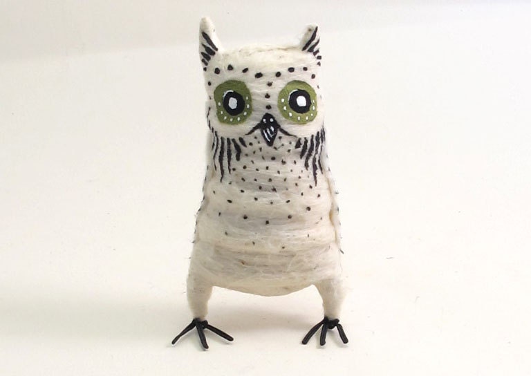 Spun Cotton Vintage Style White Horned Owl OOAK