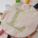 Green Letter L ...Sensory Blanket .. Taggie Security Lovey for Babies.. Round Rainbow Ribbon .. Great Shower Gift .. Made and Ready to Ship