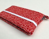 iphone / cell phone wallet. Red Jacks with Black cross hatch. Wristlet wallet for mobile phone.
