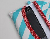 iphone / cell phone wallet. Aqua Chevron. Wristlet wallet for mobile phone.