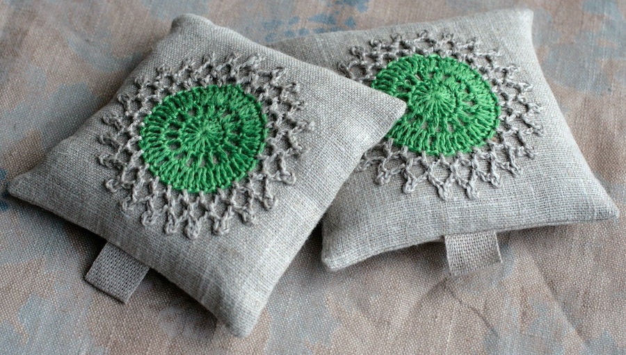 Lavender sachets -- crochet motif -- set of 2