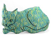 big relaxed cat shaped pillow modern swirls fabric