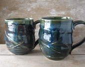 Pair of Extra Large Mugs,  Earth  blue and Green Ash, 20 oz Coffee Cups, Two Big Mugs, Ready to Ship