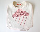 organic baby bib, hearts, raincloud,