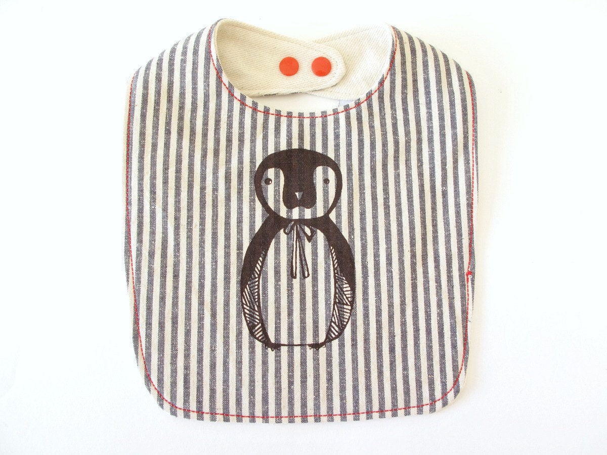 organic bib, striped, penguin, babies