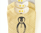 baby bib, handmade with silk screened penguin print