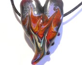 Fire Heart Lampwork glass beads,  purple, orange and red pendant focal bead necklace jewelry, gift of love, SRA art glass, tt team, CGGE