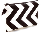 Zippered Wristlet-Black and White Chevron Fabric
