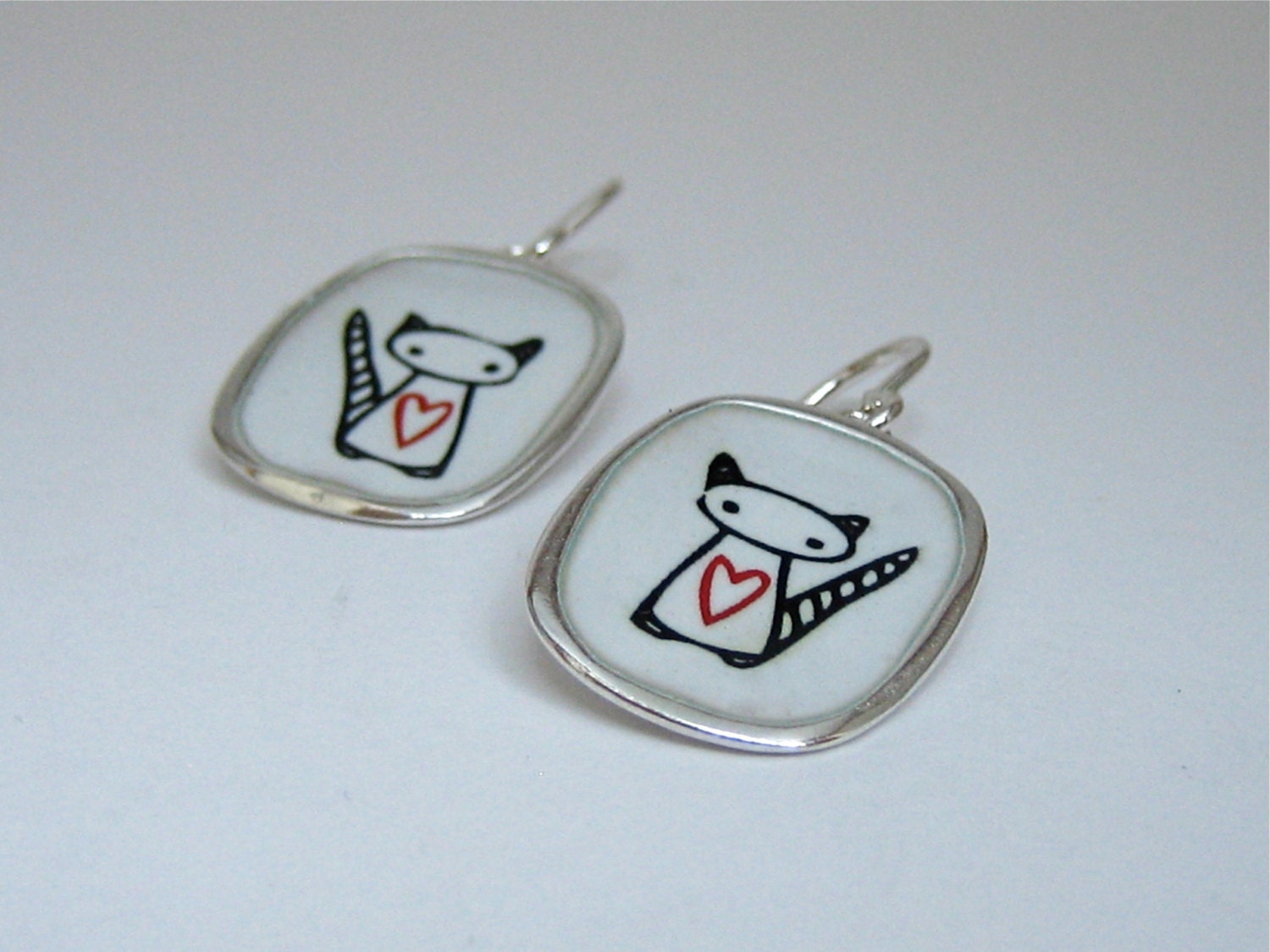 Space Cat Enamel and Sterling SIlver Earrings