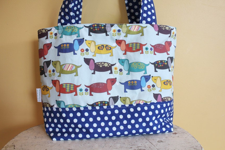 TOTE Bag by PETUNIAS Diaper bag Reversible Large retro PUPPY - market tote laptop gym sack gift baby shower nappy everyday ready to ship