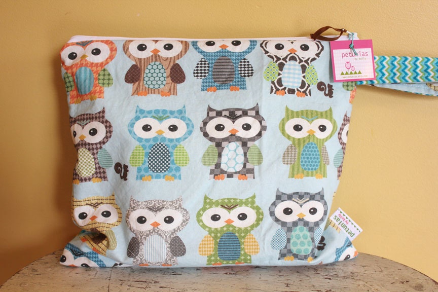 Wet Bag wetbag Diaper Bag - OWL ICKY Bag by PETUNIAS - swim cloth diaper accessories zipper shower gift newborn baby child kids summer