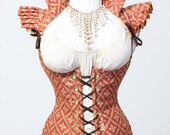 AS IS: No Shoulder Ruffle - Waist 39 to 41 Light Red Floral Vixen Corset