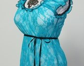 Size Medium Turquoise Lace Blouse - Fits Bust Measurement of 39 to 45 inches