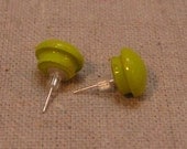 Bright Lime Green Candy Button Wood Stud Earrings