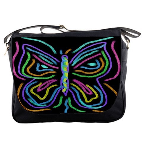 Abstract Digital Butterfly Painting Printed on Nylon Messenger Bag