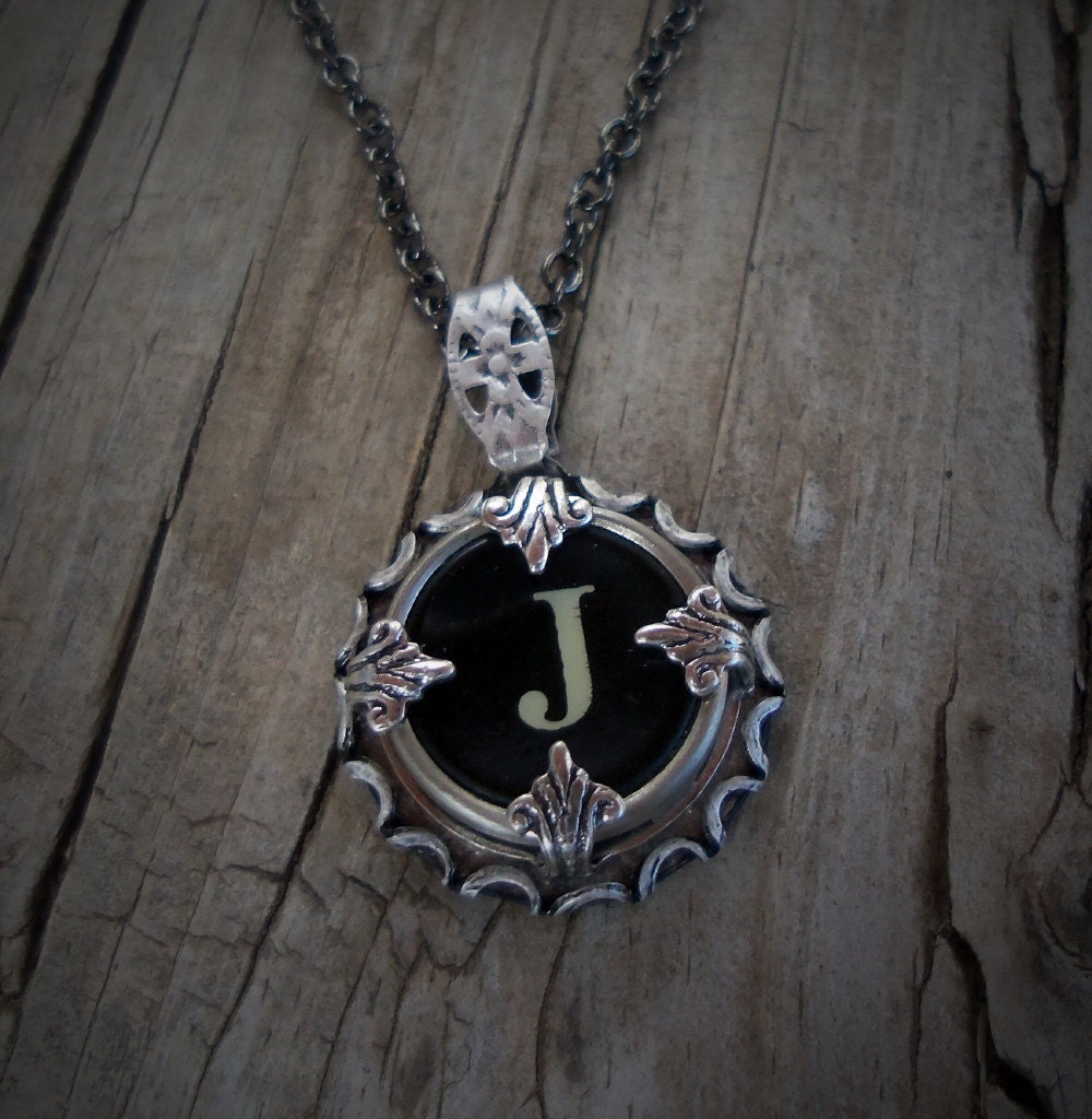 Letter J  Vintage Typewriter Key Wrap Necklace