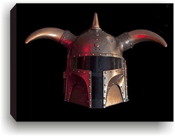 Steampunk Barbarian Boba Fett Helmet Canvas Giclee Print Viking Skyrim