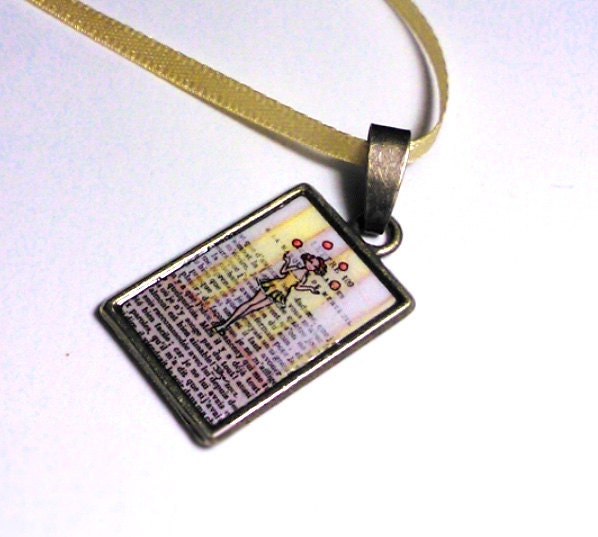 Vintage Lady Wearable Art - Pendant featuring a miniature print - Jean Eve the Juggling Lady