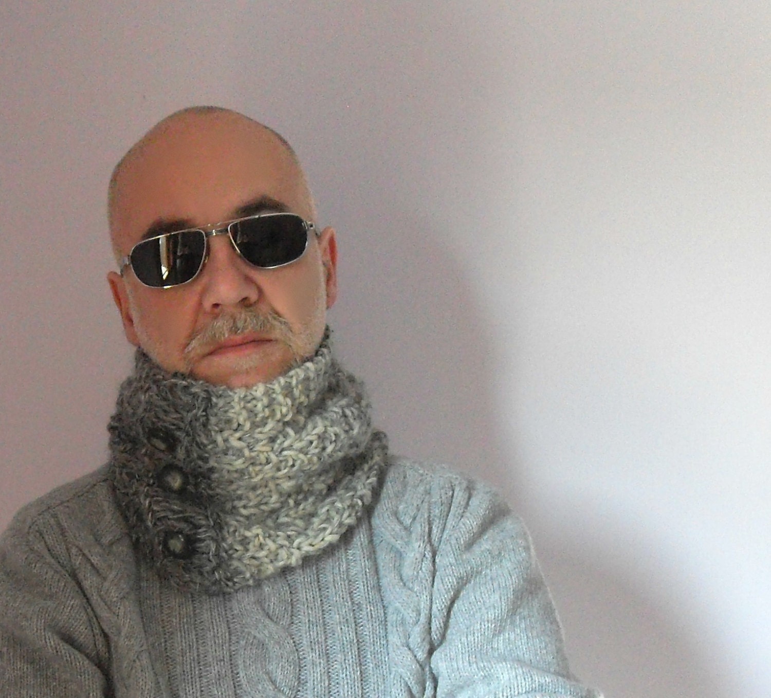 Knitting Cowl Neckwarmer - Grey Gray Shades - FOR HIM - One Size