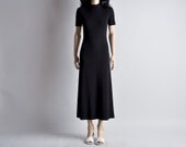 black minimalist fitted maxi dress / mock neck / xs / s