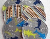 3 Pairs Flannel Nursing Pads   (Stripes and Dots  /  Sharks)  4 layers of 100% cotton flannel