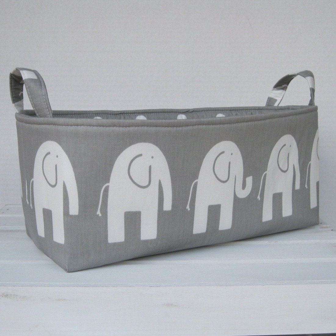 Long Diaper Caddy - Storage Container Basket Fabric Organizer Bin - Ele Elephant - Choose the Fabric for the Outside and Inside