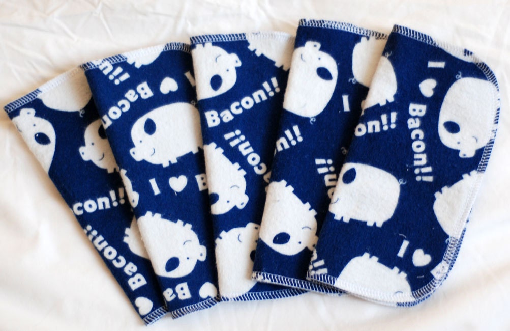 Reusable Cloth Wipes or Family Cloth - I Love Bacon - Set of 5