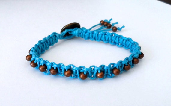 Turquoise and Antique Brass Macrame Friendship Bracelet
