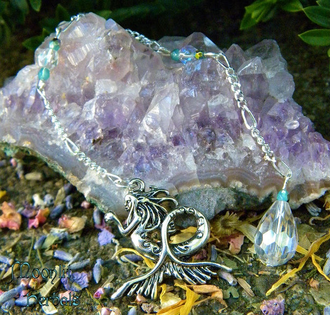 Mermaid Song Czech Crystal Pixie Pendulum - Scrying, Divination, Spiritual Wisdom, Dowsing, Magickal Tools, Wicca, Pagan