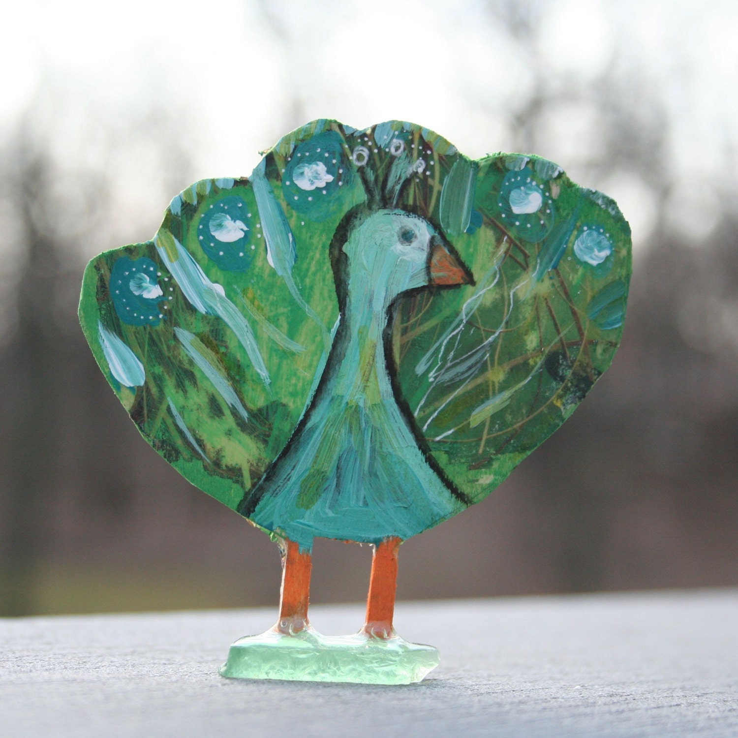 Penny the Peacock - HopeBird - Carved Wood Mixed Media Art