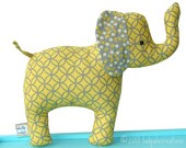 Elephant Cloth Toy with Rattle - Yellow and Grey - Unisex New Baby Gift - Baby Safe - Toddler - Child Friendly - Soft Toy