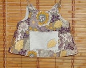 Yellow, Plum, and Gray Reversible Pinafore - handmade, clothing, girl, shirt, top, pocket, applique, flowers
