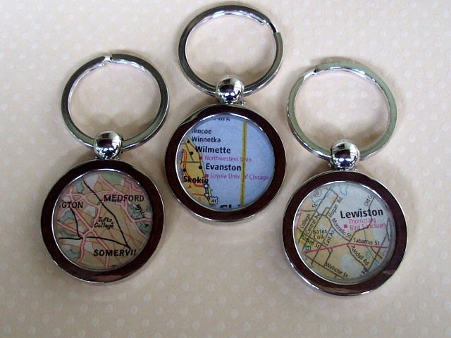 College Map Key Chain University Ring  You Choose the City Vintage Atlas for the Graduate