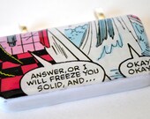 Comic Book Pendant Word Bubble Necklace - Upcycled Domino Jewelry - Geek Jewelry - Answer or I will freeze you solid