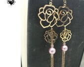 Oriental Gold Roses Shoulder Duster Earrings