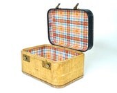 Tweed Train Case Relined With Vintage 1950s Wallpaper