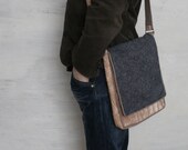 Stylish Brown Gray Messenger Shoulder Felted Bag -- Hand felted wool -- Wearable Art - OOAK