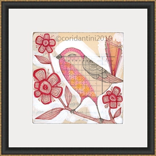 watercolor illustration of a pink bird - illustration - an 8 x 8 inch limited edition and archival print by corid
