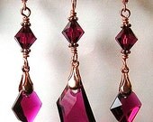 RuBieS IN CoPPeR Handmade Swarovski Crystal De Art Earrings and Pendant Set by Glitterbug Originals SRAJD